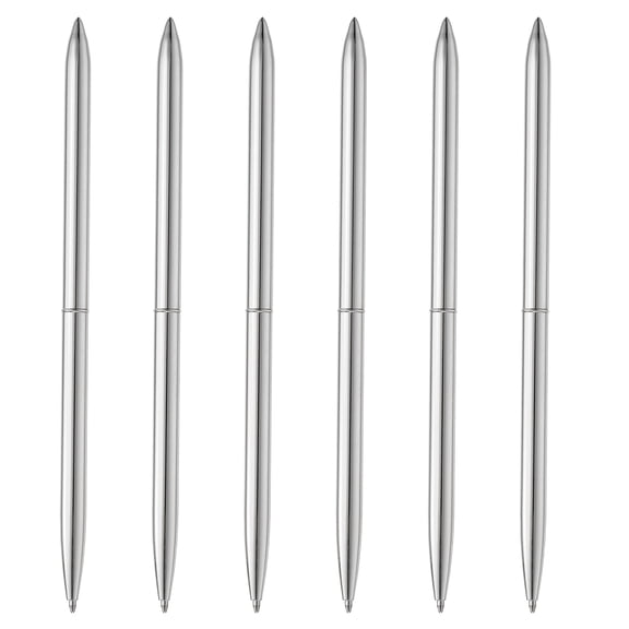 Slim Metallic Ballpoint Pen, 6Pcs Writing Pens, Silver