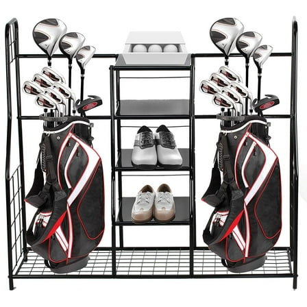 Golf Bag Organizer - Golf Equipment Organizer - Sports Dual Golf Storage Organizer for Sports Gear and Accessories - Holds up to Two Golf Bags