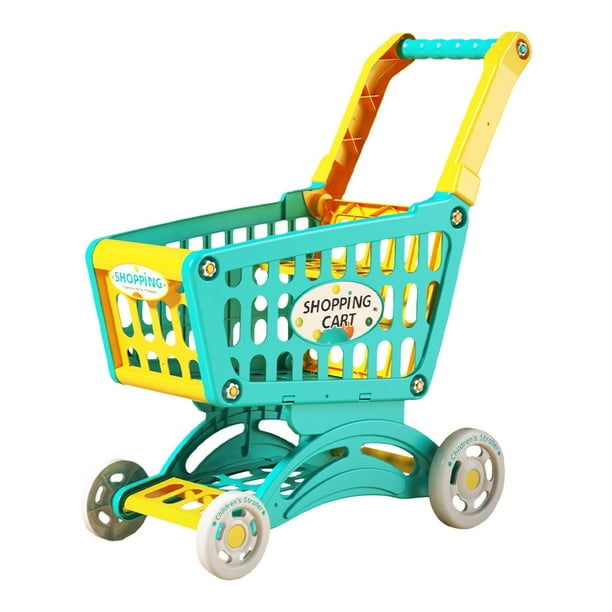 Carrito de supermercado para niños, cesta de almacenamiento de escritorio de juguete de 3 niveles, carrito de compras Verde