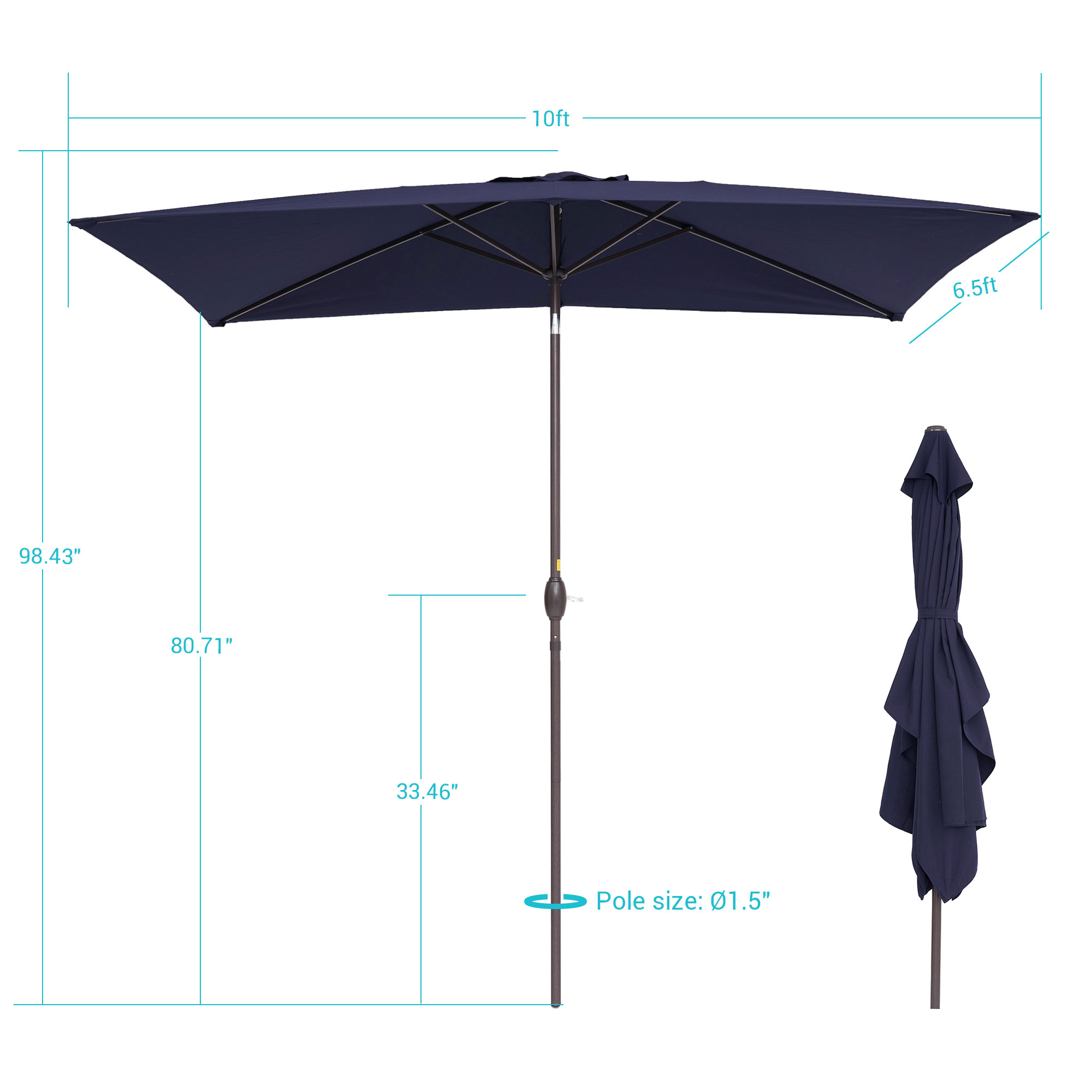 CHYVARY 10 x 6.5ft Patio Rectangular Umbrella Patio Market Outside Table Umbrella for Deck, Poolside and Patio, Navy Blue
