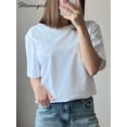 thumbnail image 3 of Women T Shirt Cotton 100℅ Summer Basic Tee Short Sleeve Tops Loose Tshirts 2024 Casual Women‘s White Basic T Shirts For Women, 3 of 7