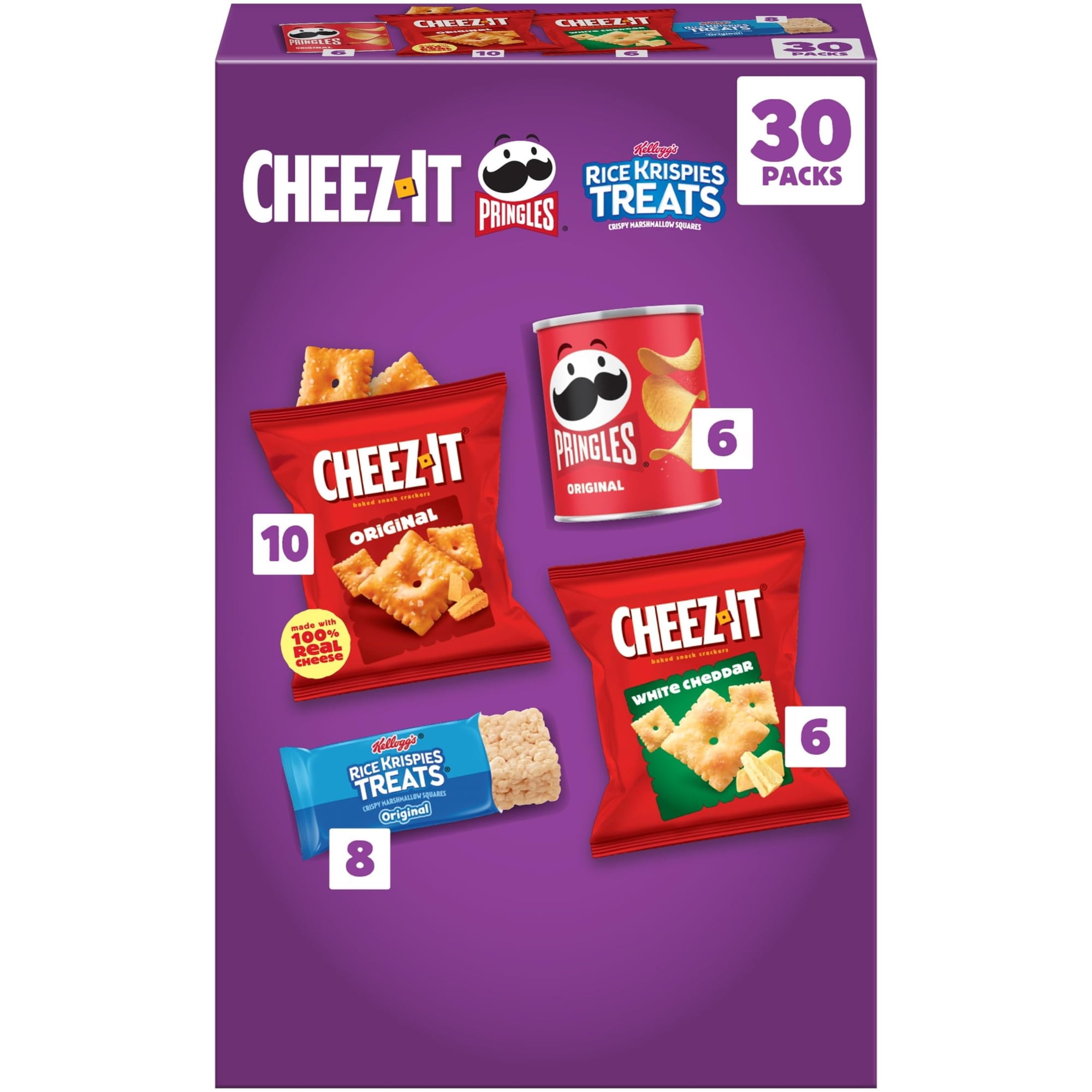 Krispies Treats Snacks Mega Variety Pack Box Kellogg S Cheez-It Pringles Rice 30.1Oz 30 Count