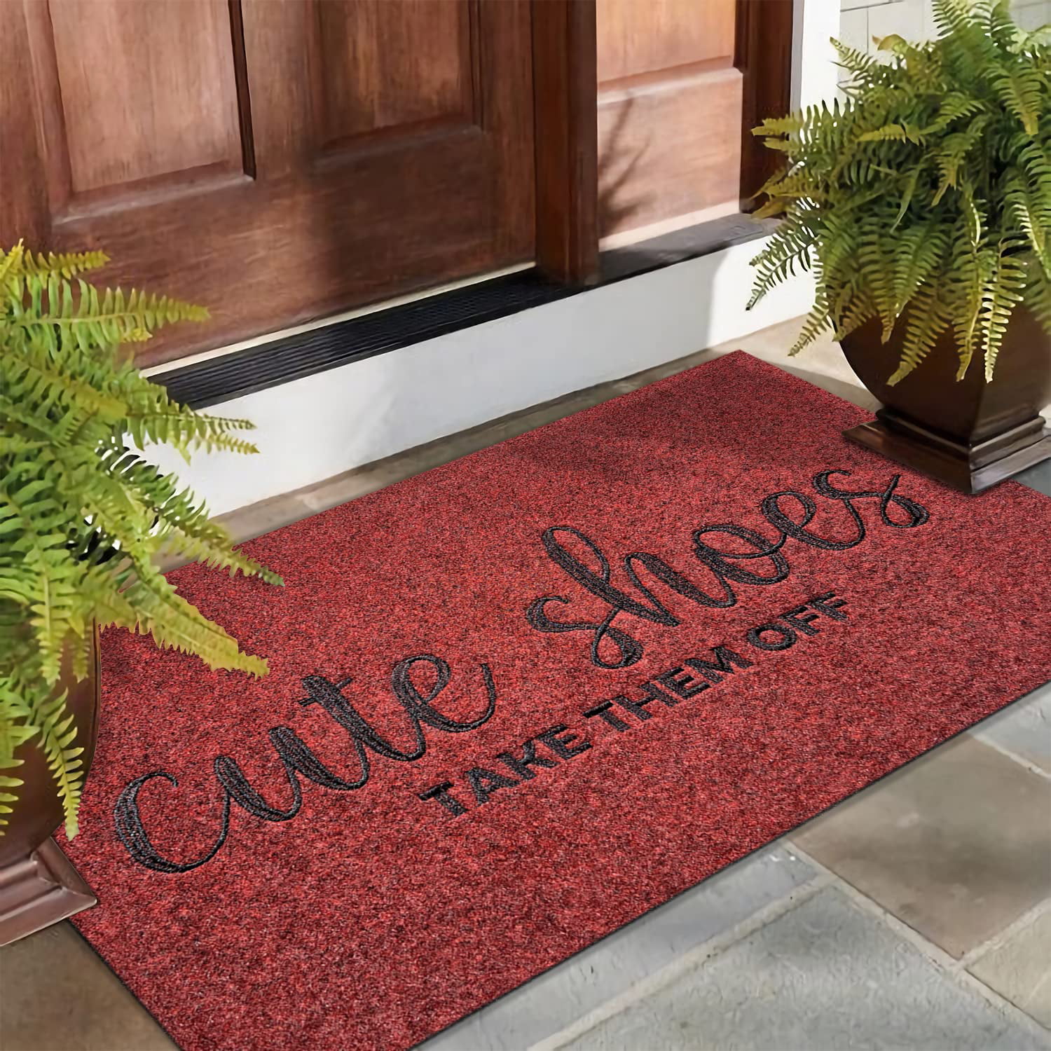 ANMINY Front Doormat Entrance Shoe Mat Waterproof PVC Non Slip Rug Outdoor  Indoor,31x47 Red