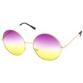 thumbnail image 2 of Super Oversize Slim Temple Colorful Gradient Lens Round Sunglasses 61mm (Gold / Purple-Yellow), 2 of 4