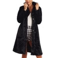 thumbnail image 2 of Abrigo largo de invierno cálido INSPIRE CHIC para mujeres con cinturón y solapa, frente abierto y pelaje sintético esponjoso XL Negro, 2 of 6