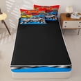 thumbnail image 4 of Castle Fairy Cartoon Racing Car Zipper Twin Comforter Sets with Fitted Sheet and 2 Pillowcases,Race Track Art Zipper Bedding Set for Bedroom,Blue Red,4-Piece,Black Reversible, 4 of 6
