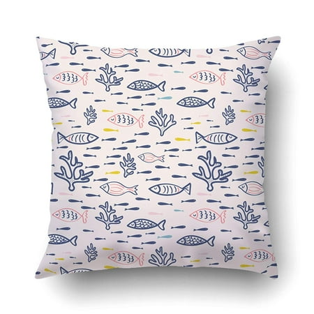 BPBOP Vector Hand Drawn Pattern With Fish And Corals Marine Animals Background Cushion Covers Pillowcases 16x16 inches