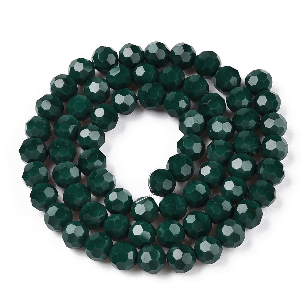 20 strand Opaque Glass Beads Stands Faceted(32 Facets) Round Dark Green 8mm Hole: 1mm 65~67pcs/strand 49~50cm
