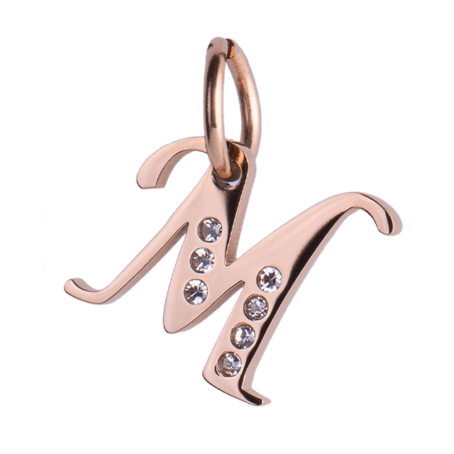 Charm para pulsera LuckyLy dije inicial letra A Acero inoxidable con baño de oro rosa 18k