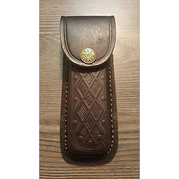 SZCO 5" Brown Printed Leather Sheath – Durable Leather Pouch with Belt Loop & Snap Closure