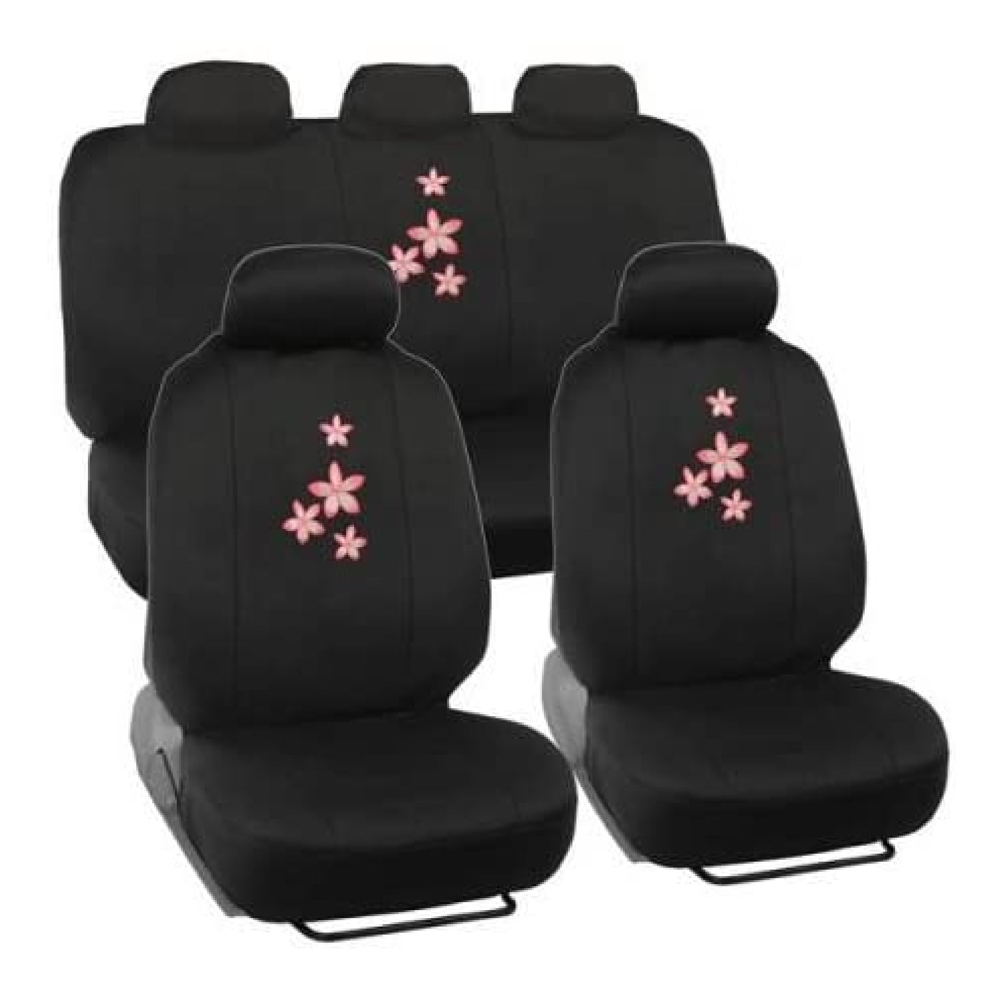 New 9Piece PINK PURPLE Flowers Black Front Back Car Seat Covers