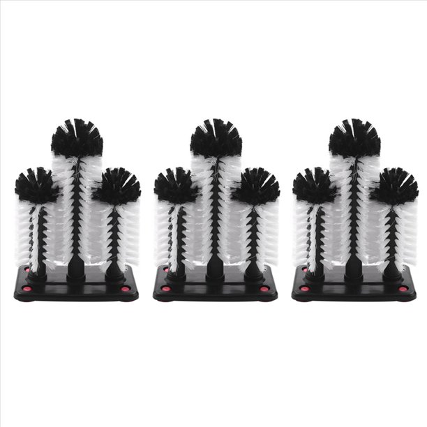 3X Lavadora de Vidrio Cepillo 3 Cepillos de Lavado de Vidrio con Limpiador de Vidrio de Barra de Base de Succion para Bar, Cocinas, Copas de Vino Tinto,