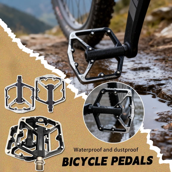 Mountain Bike Pedals 2 Pairs, Aluminum Alloy MTB Bicycle Pedals with 20 Anti-Slip Pins & 3 Sealed Bearings, Universal CNC Flat Pedals for Road Mountain BMX Cycling (12.6*10.6cm)