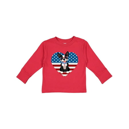 

Inktastic Boston Terrier Dog US Flag July 4th Gift Toddler Boy or Toddler Girl Long Sleeve T-Shirt