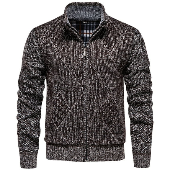 LNWUY Mens Cardigan Sweater Full Zip Fleece Lined Cardigan Sweaters Casual Slim Fit Cable Knitted Sweater Jacket Coat Coffee XXL