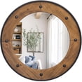 thumbnail image 4 of MODE HOME Rustic Round Wall Mirror 30 Inch, Natural Wood Frame with Black Metal Trim, Industrial Farmhouse Round Wood Mirror, Decorative Wall Mirror for Bathroom, Living Room, Entryway, 4 of 7