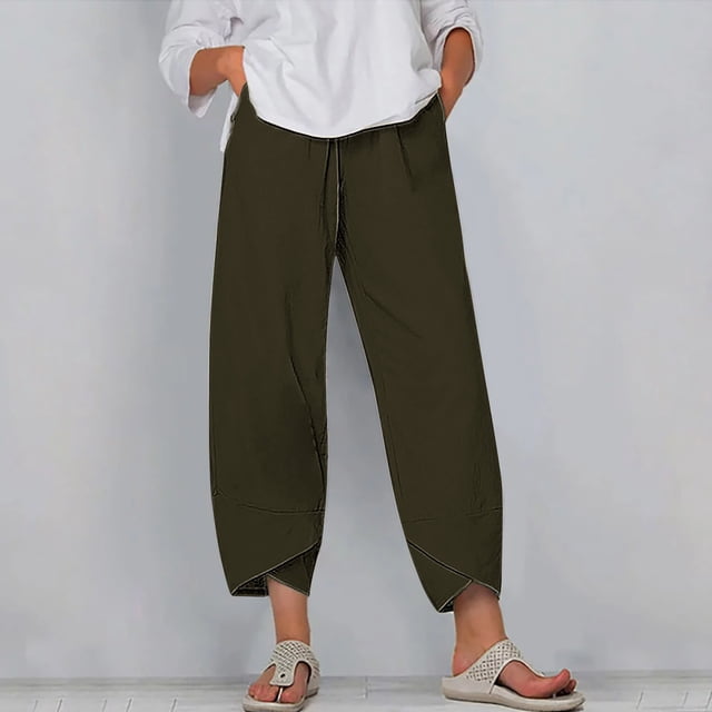 RXIRUCGD Capris d'Été Confortables à Jambes Larges et Amples pour Femmes, Vert Armée, Taille : m