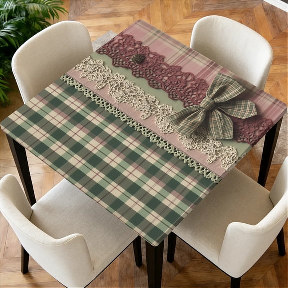 ARTSLION Square Tablecloth Washable Table Cover 54"x54" And 60"x60", Waterproof Square Table Cloth For Indoor And Outdoor, ,34 In,Mixed Plaid Bow