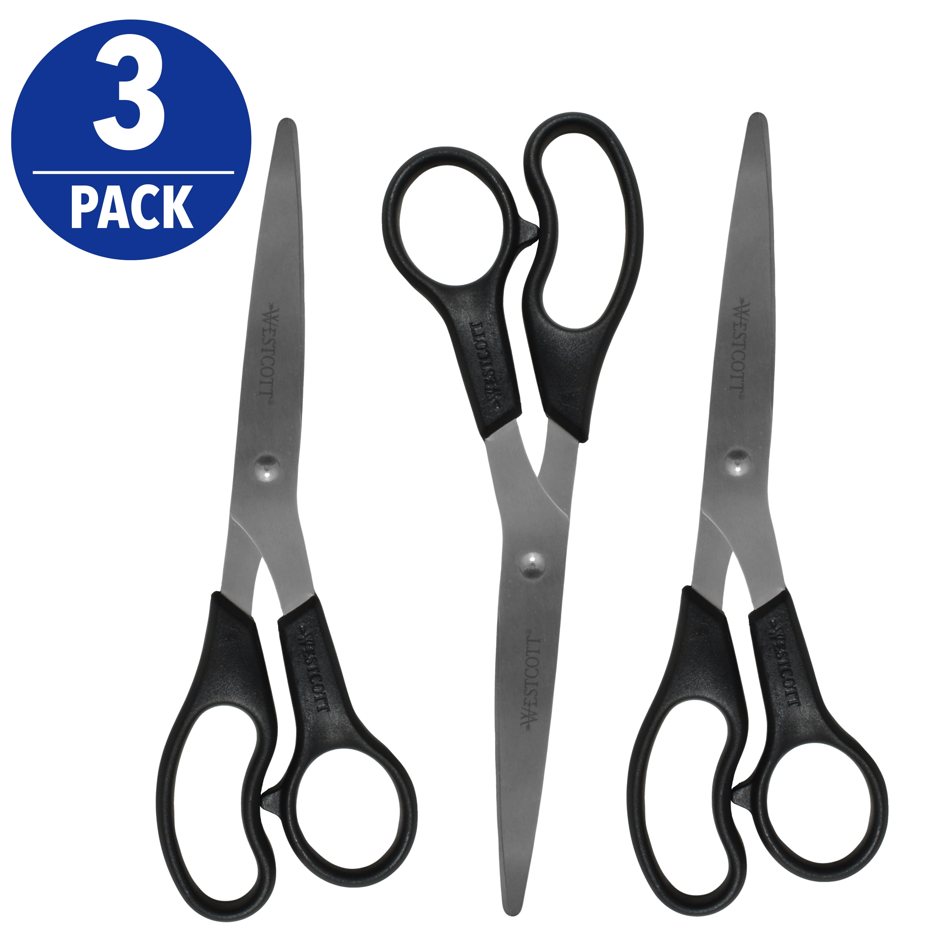 (3 pack) Westcott Kleen Earth 8" Straight Recycled Stainless Steel Scissors, Black, 3 Pack, for High School