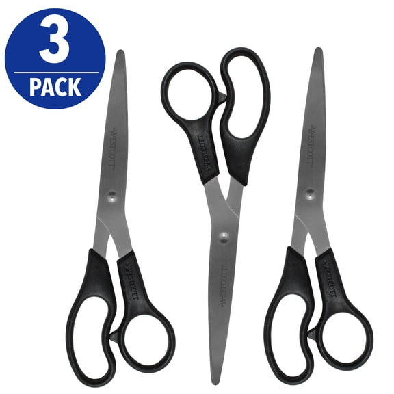 Westcott KleenEarth Recycled Scissors, 8", Stainless Steel, Straight, Black