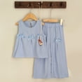 thumbnail image 2 of NIEWTR Summer Toddler Girl Clothes Girl Clothes Size 6 Toddler Baby Girl Summer Clothes Short Sleeves T-Shirt Tops + Shorts 18-24 Months 2Pcs Summer Beach Outfits 6-7 Years,Blue, 2 of 9