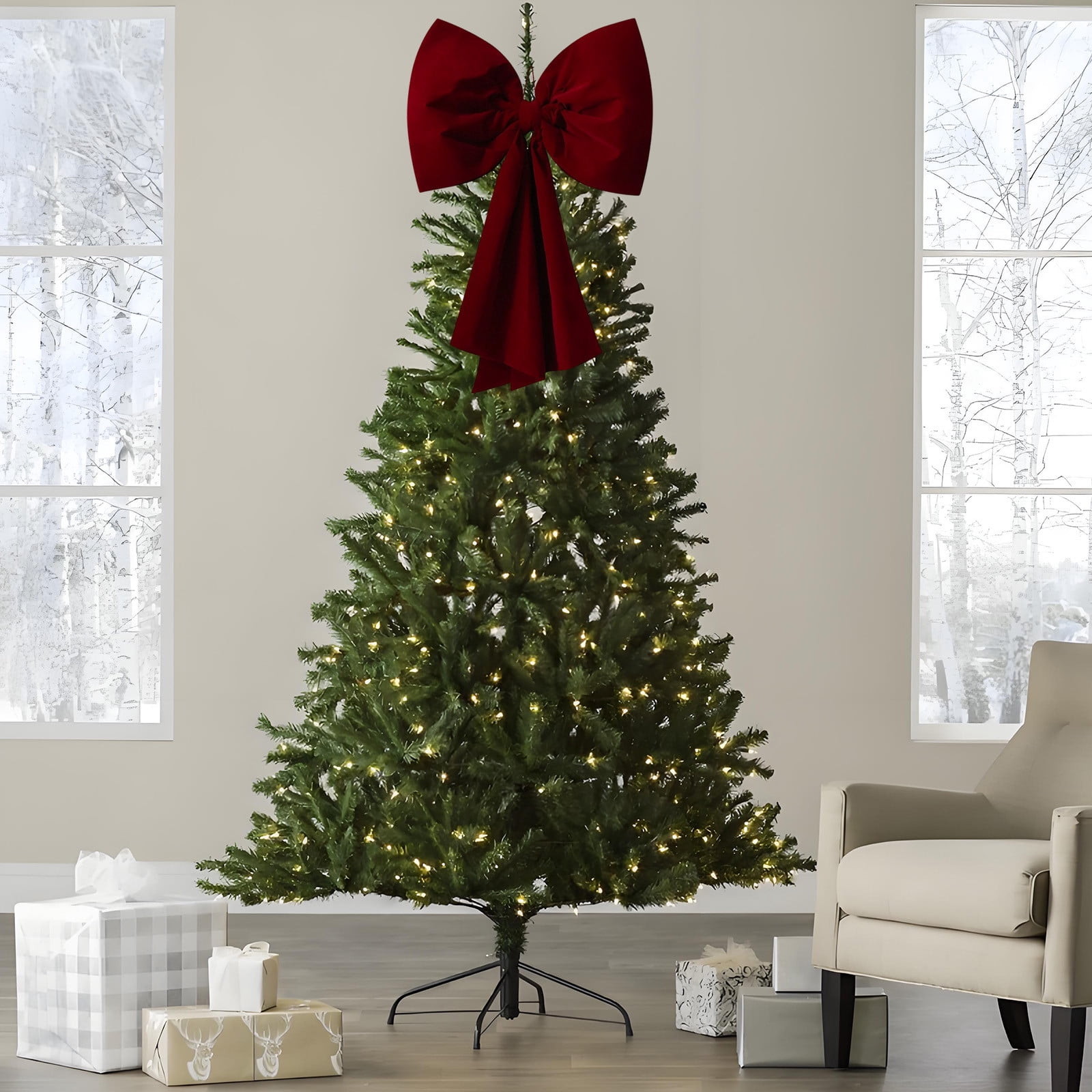 Hvmvliv Large Wine Red Velvet Bow Christmas Decoration, 110x80cm Cloth Material for Tree Window Display, Oversized Festive Pendant for Office Street Decor Red
