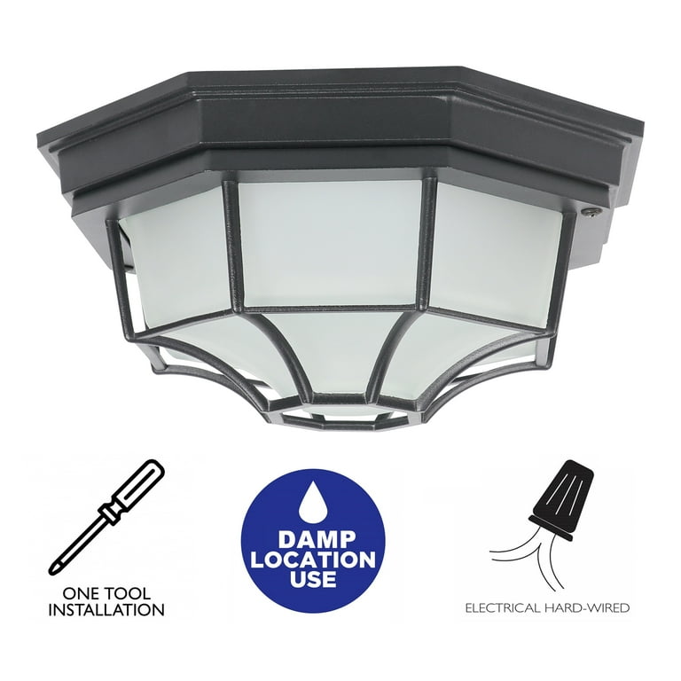 C Cattleya Integrated Led Matte Black Aluminum Motion Sensing Dusk To Dawn Outdoor Flush Mount Ceiling Light With Frosted Glass Com