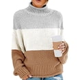 thumbnail image 1 of TWZH Women Tricolor High Collar Long Sleeve Sweater Tops, 1 of 3