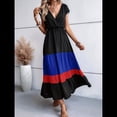 thumbnail image 4 of Vestido de Fiesta para Mujer, con Bloques de Color, Cintura Alta, Corta, Cuello en V, Informal, Fruncido y Bajo con Volantes Color 3 S, 4 of 9