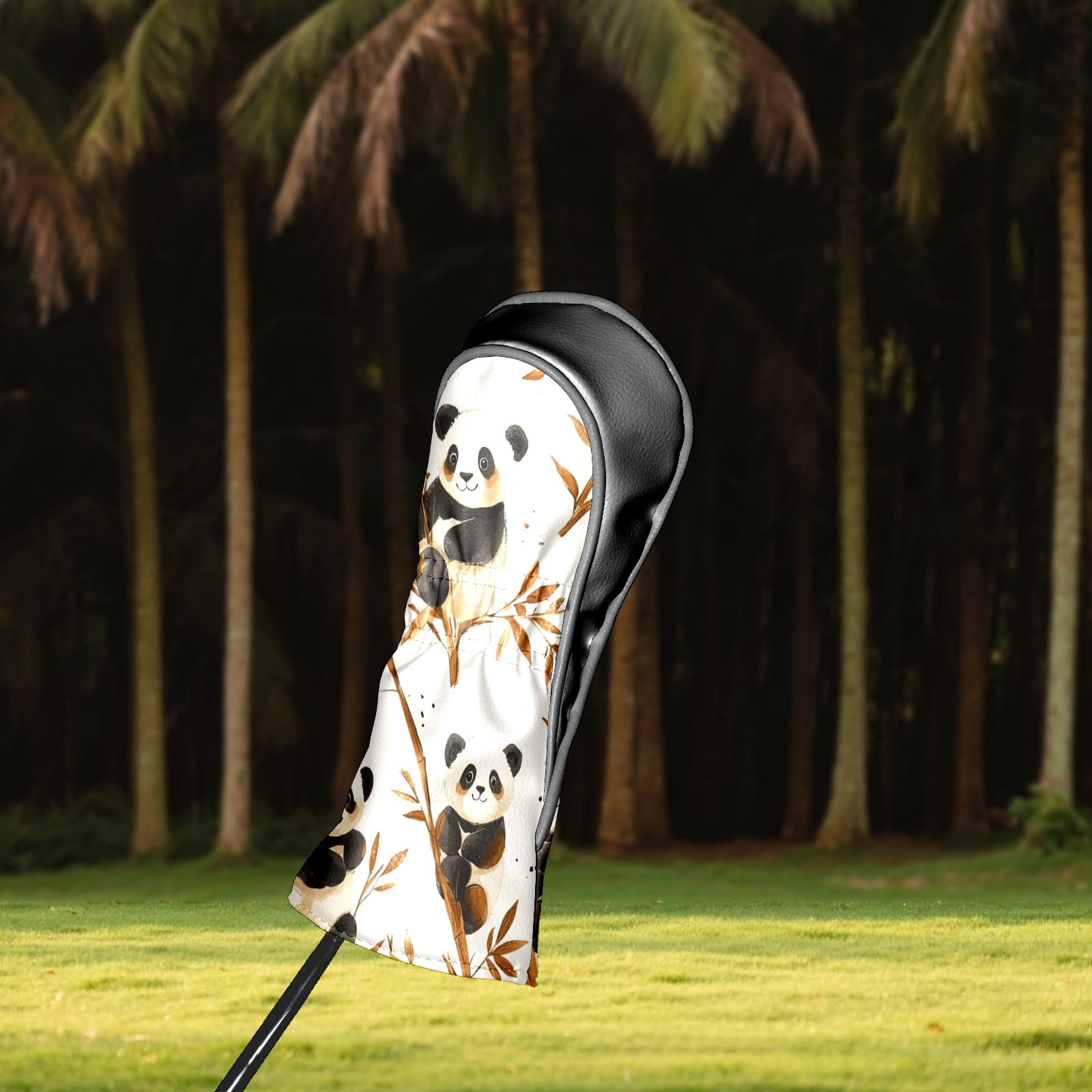 Golf Head Covers Panda Pattern for Driver, Wood & Hybrid, Premium Waterproof PU Leather with Plush Lining, Cute Animal Golf Gifts