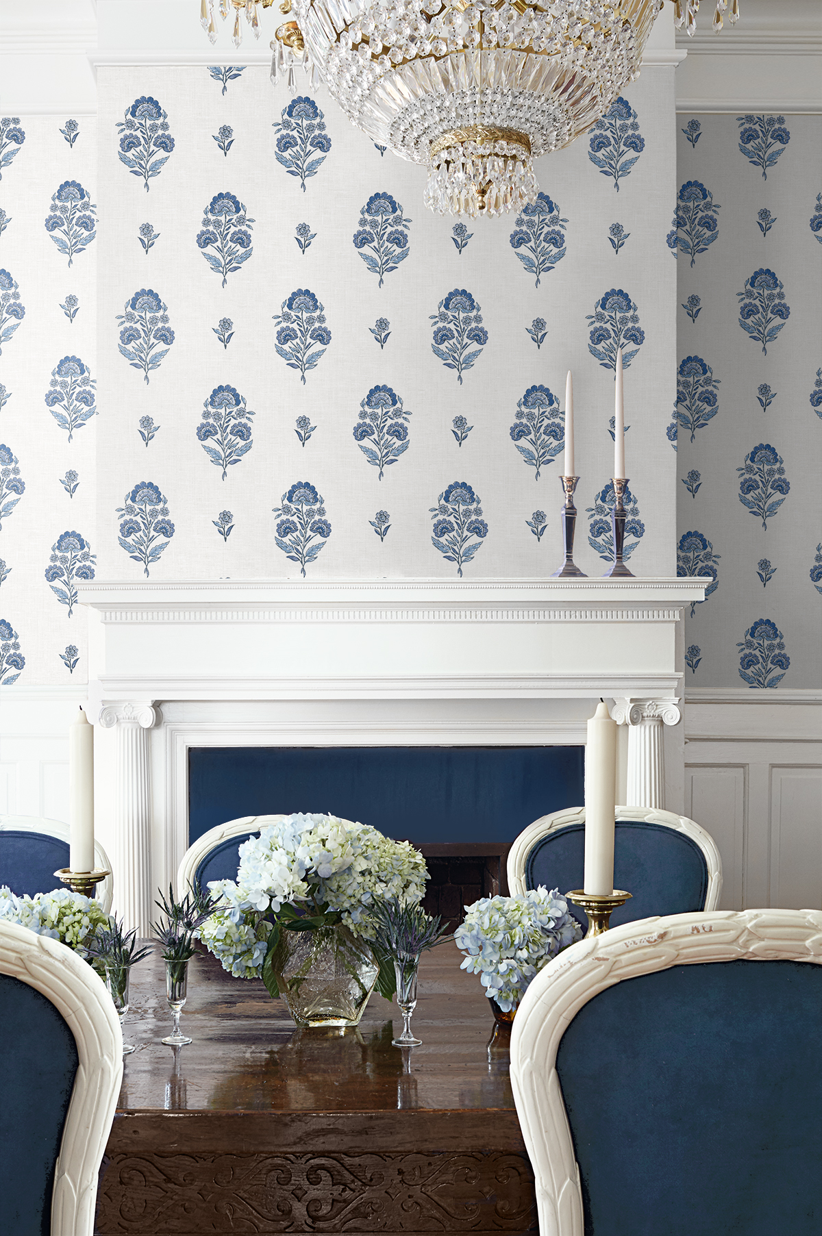 NextWall Deft Blue Floral Spot Premium Matte Non-Woven Peel and Stick Wallpaper - 20.5 in. W x 18 ft. L Roll