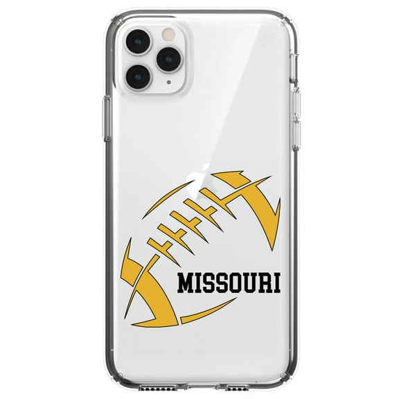 DistinctInk Clear Shockproof Hybrid Case for iPhone 11 (6.1" Screen) - TPU Bumper, Acrylic Back, Tempered Glass Screen Protector - Missouri Football - Gold, Black