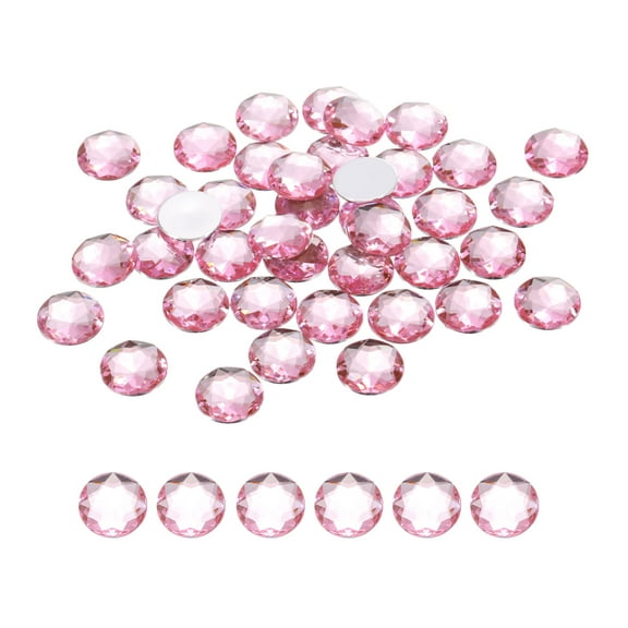 Uxcell Flat Back Round Acrylic Rhinestones 0.63" Light Pink Crystal Rhinestones 50Pcs