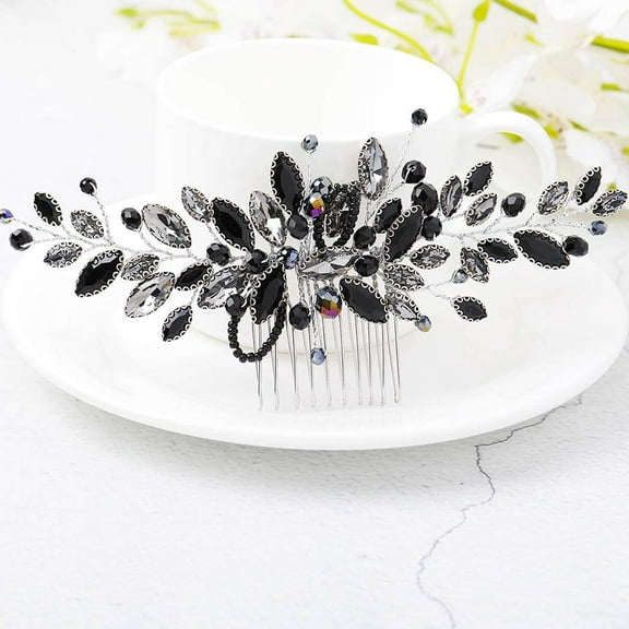 Decorative Black Hair Comb Baroque Rhinestones Hair Accessories Headpiece for Women and Girls