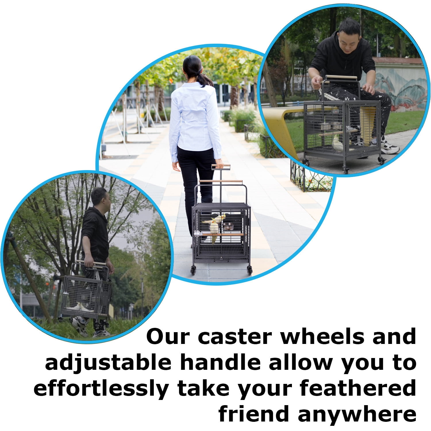 Travel Bird Cage, Easy to wheel or carry. castor wheels included