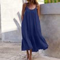 thumbnail image 2 of B91xZ Femmes 2024 Midi Robe V Cou Volant Simple Couleur Unie Casual Summer Hiver Robe, Bleu Foncé M, 2 of 4