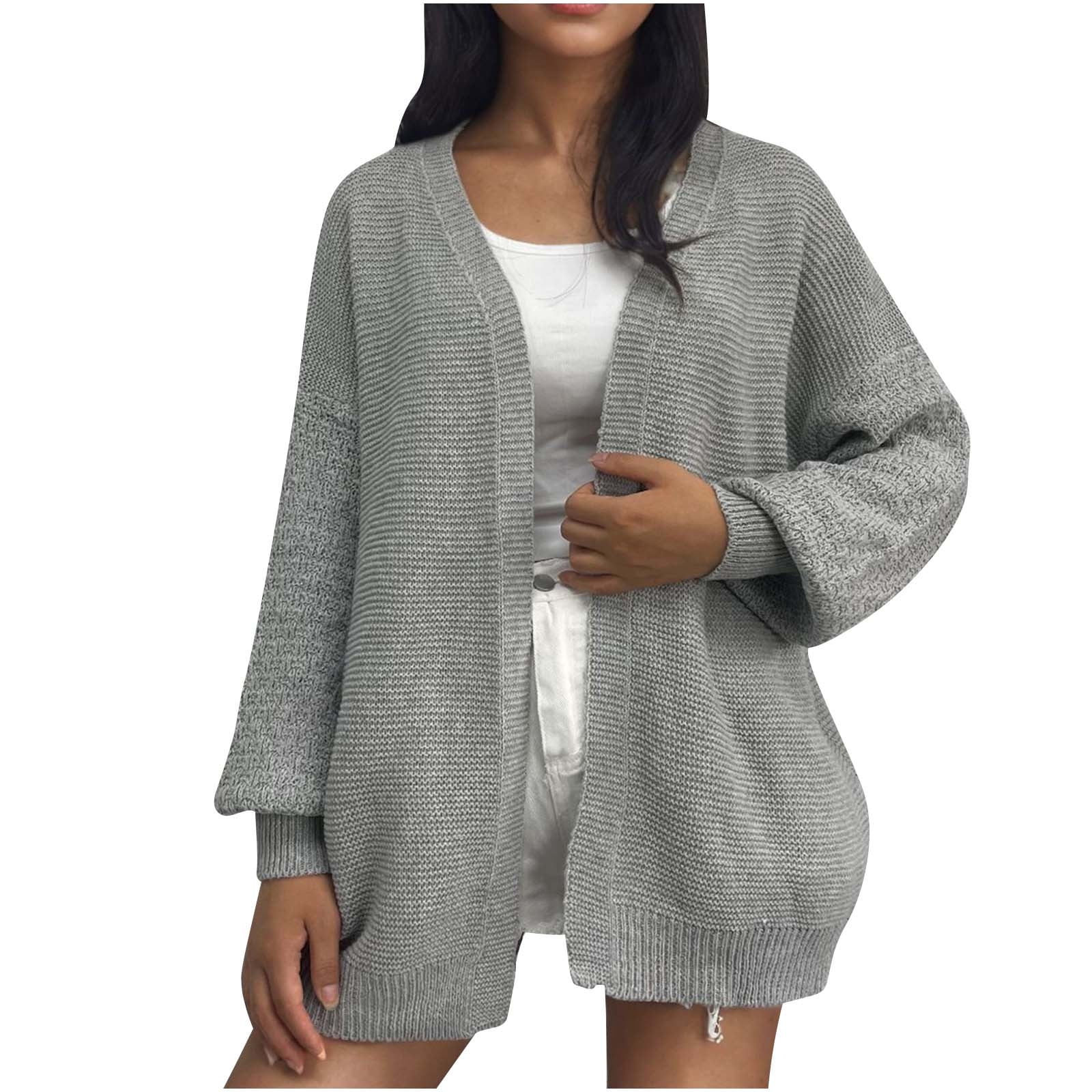 Plus Size Cardigans Sweaters for Women S-4X Casual Long Lantern-Sleeve Open Front Knitted Cardigan Ladies Solid Soft Crochet Sweater Coats