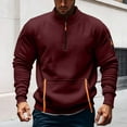 thumbnail image 3 of ZCFZJW Mens Quarter Zip Fashion Sweatshirts Casual Fall Long Sleeve Mock Neck Pullover Golf Polo Sweater Fishing Cargo Sports Hoodless Shirts with Pockets Wine M, 3 of 5