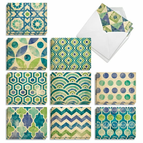 20 Blank All Occasion Cards Assorted (10 Designs, 2 Each) - Watercolor Tiles All Occasion (4" x 5.12") AM6685OCB-B2x10