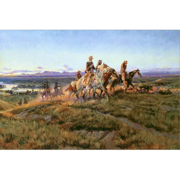 Art.com Men of the Open Range Stretched Canvas Print Wall Art by Charles Marion Russell, 18" x 12"
