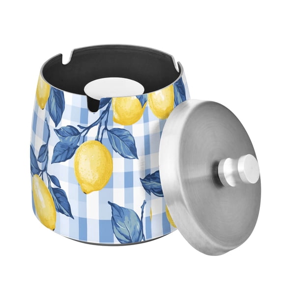 Yayeee Ashtray with Lid for Cigarette Smokeless Stainless Steel Home Ash Holder, Light Blue Lemon