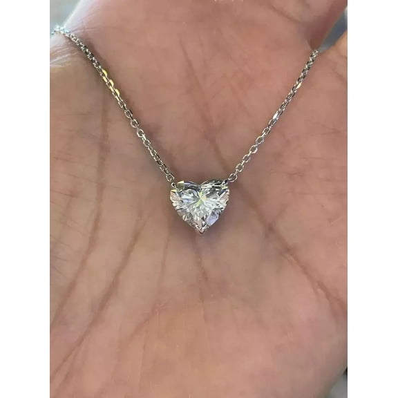 2Ct Heart Cut Moissanite Solitaire pendant 14K White Gold Plated 18" Free Chain