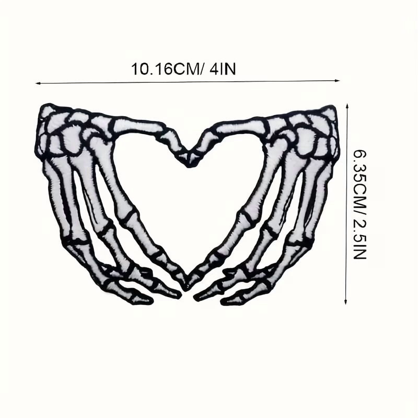 Skeleton Heart Hands Patch - Embroidered Applique Sew On Fabric Badge for DIY Accessories, Dog Patches for Harness, Iron On Decals for Clothes, Jeans, Backpacks, Jackets, Pants, Hats, Vests