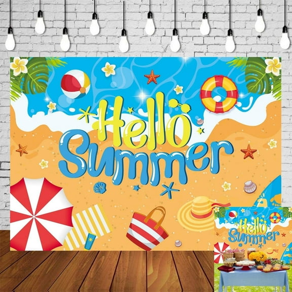 7x5FT Hello Summer Backdrop Summer Beach Luau Photo Decoration Blue Sea Sky Hawaii Tropical Background