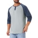 thumbnail image 5 of Camisetas de hombre estilo CHIC INSPIRE, de manga larga raglán, casual, tipo béisbol, Henley, en gris y azul marino, 5 of 6