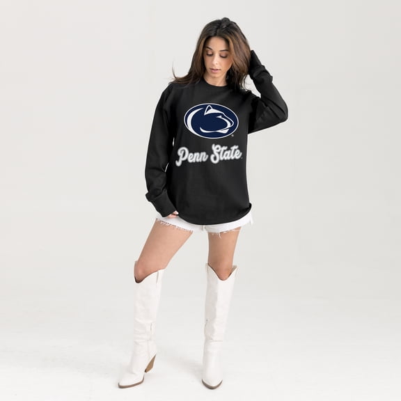 Women's Gameday Couture Black Penn State Nittany Lions Oversized Honor Roll Long Sleeve T-Shirt
