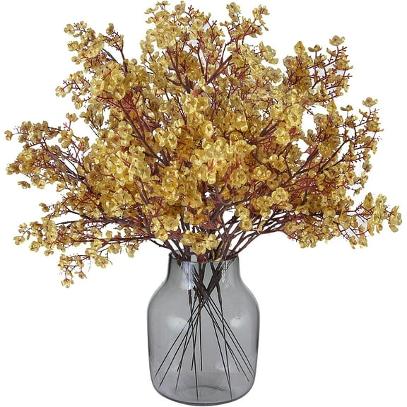 Artificial Flowers Babys Breath Flower Bulk Faux Silk Gypsophila Bouquet Real Touch Silk Floral Arrangement for Fall Artificial Flower Centerpiece Home Fireplace Table Decor (Gold Vase)