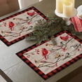 thumbnail image 3 of Rdsfhsp Vintage Bird Branch Placemats Set of 4, Winter Cardinal Dining Table Linen Place Mats Home Kitchen Red Buffalo Plaid Decor, 12x18 in, 3 of 5