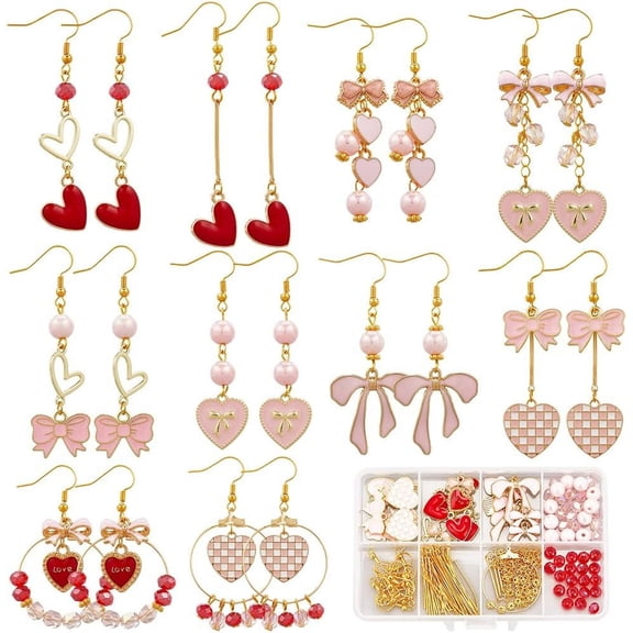 1 Box DIY 10 Pairs Earring Making Kits Pink Bowknot Charms Sweet Romantic Kawaii Bowknot Charm Valentines Day Charm Charms for Jewelry Making Kits Adults Women Gifts Holiday Supplies
