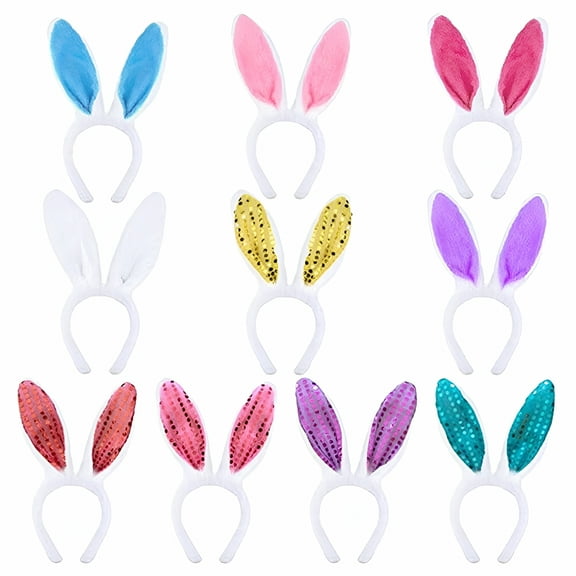 VANIDO Bunny Ears Headbands, Plush Hairbands for Party Hair Accessory (10pcs)